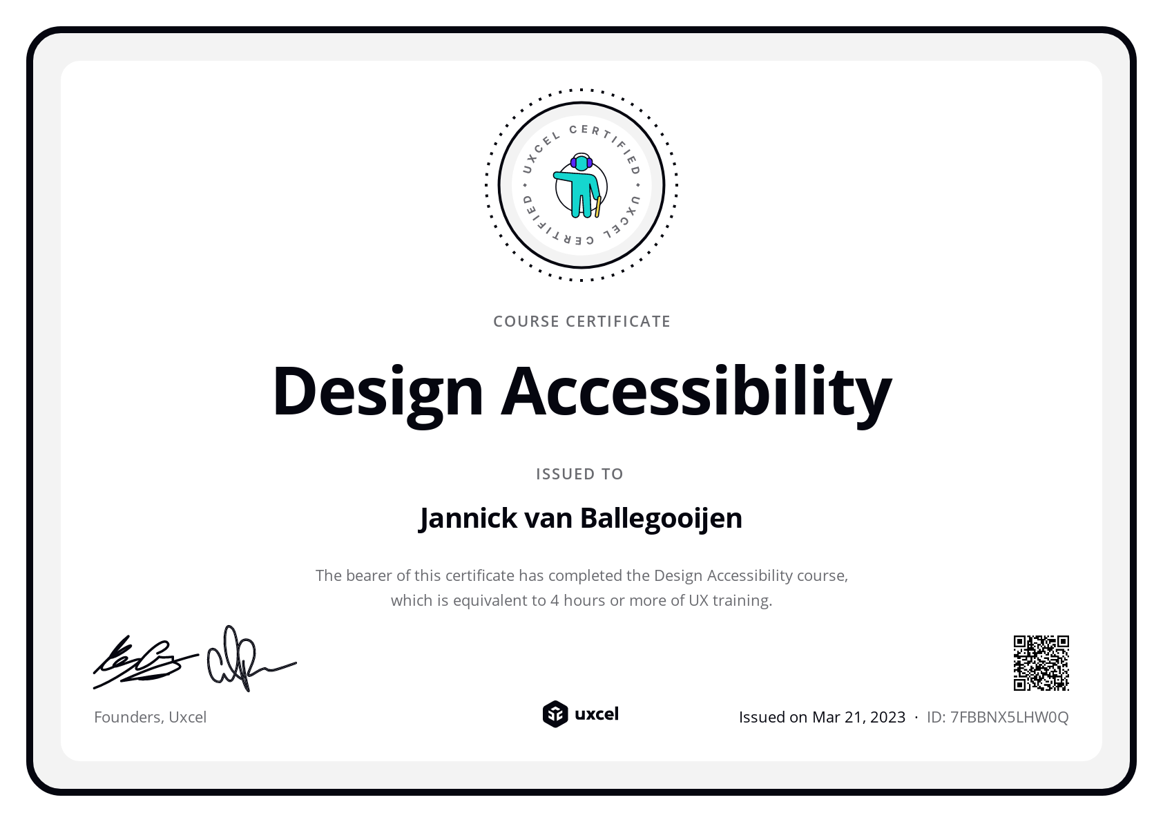 Jannick van Ballegooijen's certificate